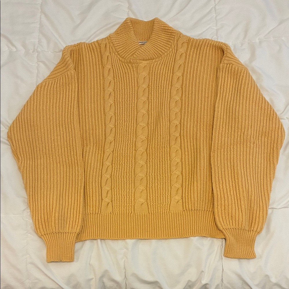 Women Saint Laurent Vintage70s Pure Wool Yellow Mustard Cable Knit Sweater Sz 4